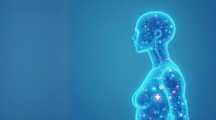 Naklejka premium AI in Healthcare with Holographic Health Data, Medical Symbols, and Circuits