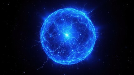 Naklejka premium Futuristic Glowing Energy Orb Radiating Light and Energy in Dark Environment