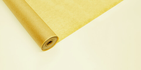 roll of brown baking paper, parchment paper for cooking in oven, isolated on light background