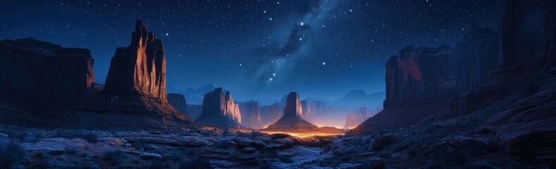 Nighttime Canyon Landscape Under Starry Sky