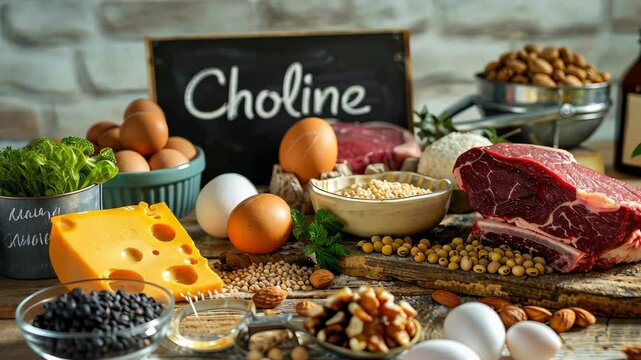 Choline is found in foods. Selective focus. nature.