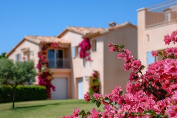 Charming Mediterranean Homes Surrounded by Vibrant Bougainvillea Flowers