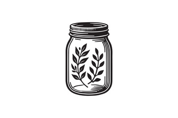 simple and unobtrusive Mason glass jar vector silhouette illustration isolated in white background
