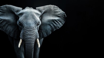 Fototapeta premium A close-up of an elephant's head with tusks on its ears