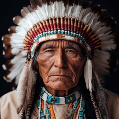 Obraz premium Native American elder wearing traditional headdress and jewelry