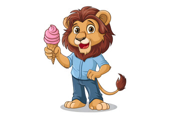 lion cartoon with ice cream