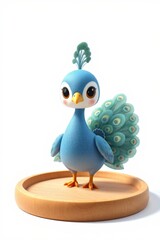 Obraz premium there is a blue bird with a green tail on a wooden tray