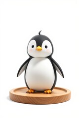 Fototapeta premium there is a small penguin that is sitting on a wooden plate