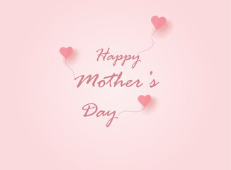 Mother's day greeting card. Vector banner with pink paper heart. Symbol of love and calligraphy text on pink background. 
