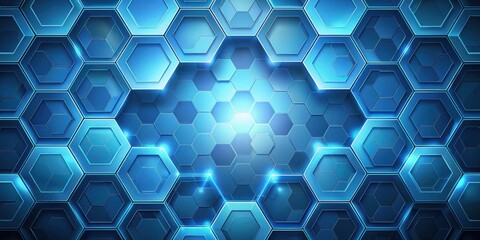 Abstract Blue Hexagon Grid Pattern with Glowing Edges and Depth