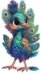 Fototapeta premium Adorable Baby Peacock with Vibrant Feathers Displayed