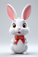 Obraz premium arafed white rabbit with a red bow sitting on a white surface