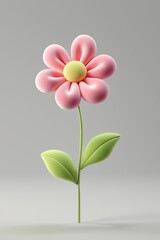 Obraz premium a close up of a pink flower with green leaves on a gray background