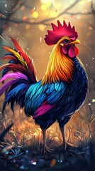 Fototapeta premium Majestic Rooster with Vibrant Colorful Plumage