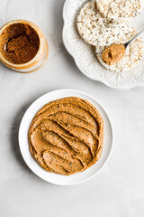peanut butter with chia on a light background