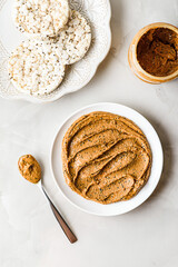 peanut butter with chia on a light background