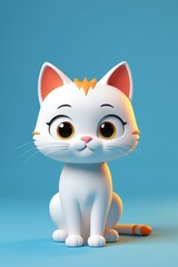 Fototapeta premium there is a white cat with orange ears sitting on a blue surface