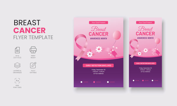 Breast Cancer Awareness Month, Breast Cancer Support Group flyer, Cancer Support Group Flyers Template, Breast Cancer Banner