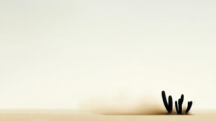   A desert scene with a solitary cactus in the foreground and a dust cloud at its center