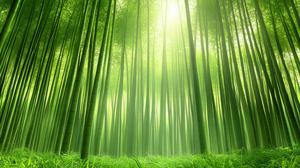 Fototapeta premium Enchanting Bamboo Forest with Sunlight Rays for Zen Serenity and Natural Inspiration 