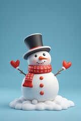 arafed snowman with a top hat and scarf on a blue background
