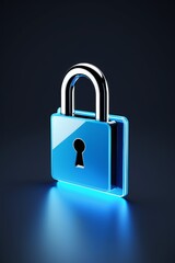 Fototapeta premium a close up of a blue padlock with a keyhole on a dark background