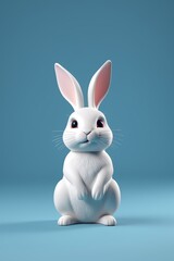 there is a white rabbit that is sitting on a blue surface