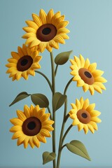 Obraz premium there are three yellow sunflowers in a vase on a table
