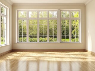 Fototapeta premium A large room with a lot of windows. The windows are all open and the room is very bright