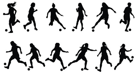 A set of female football player vector silhouette vector illustration