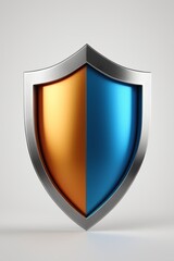 a close up of a metal shield with two colors of blue and orange