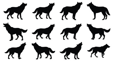 A set of wolf silhouette vector isolated