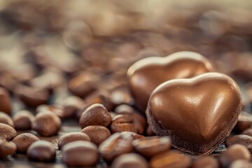 Heart-shaped chocolates with coffee beans