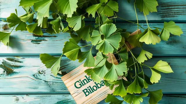 Ginkgo biloba plant and supplement capsules. Selective focus. Nature.
