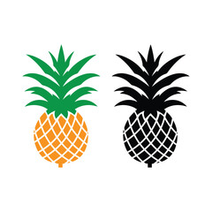 Obraz premium Vector black silhouette of a pineapple color versions isolated on a white background.
