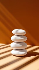 A serene arrangement of white stones on a warm background, symbolizing balance and harmony.