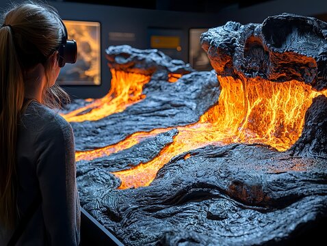 Students Exploring Volcanic Lava and Geology in Virtual Reality Classroom