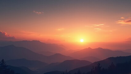 Fototapeta premium Majestic Sunset Over Layered Mountains, Breathtaking Landscape Photography