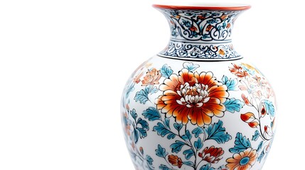 Colorful hand-painted floral pattern vase isolated on white background.