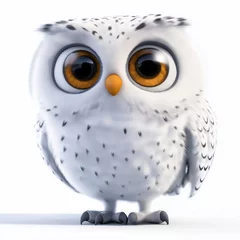 Selbstklebende Fototapeten Cute cartoon snowy owl character standing on white background © Andres Mejia