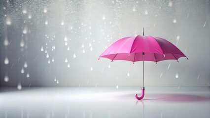Pink Umbrella Sheltering from Gentle Rain in a Minimalist Setting