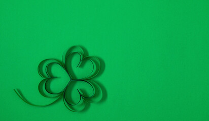Patrick's Day composition, banner. Four-leaf clover paper art. St Patrick's Day four leaf clover on...
