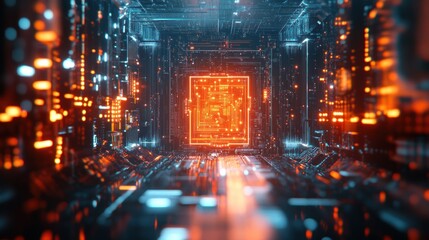 Fototapeta premium Abstract Digital Tunnel: A Glowing Corridor of Technology