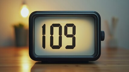 Digital Clock Displaying Numbers 109 on Wooden Table