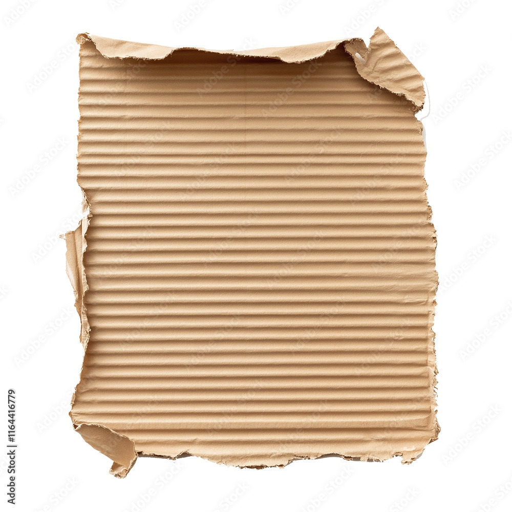 Poster torn cardboard piece showing corrugated texture on white background