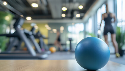 Fototapeta premium Blue exercise ball in an empty gym