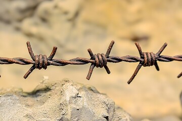 Rusty Barbed Wire Fence Close up Security Danger Boundary Metal Texture