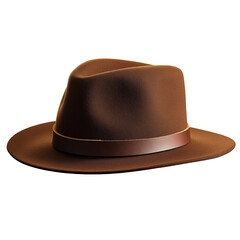 Brown fedora hat with leather band isolated on white background