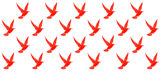 Pattern with red silhouette of birds flight in the white background