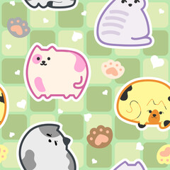 cute kitten and cat with different position seamless pattern design